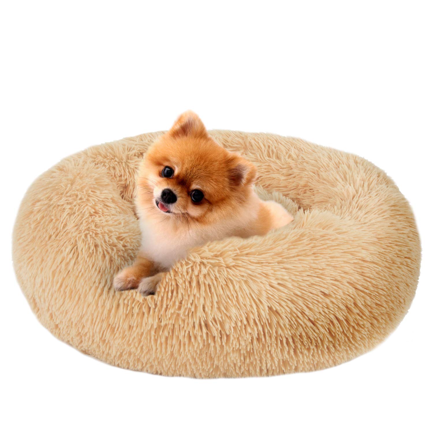 Mirkoo Calming Dog Bed Fluffy, Washable Round Fur Donut Pet Bed for Large Medium Dogs, Faux Fur Cuddler Up to 11/15/25/35kg — image 1