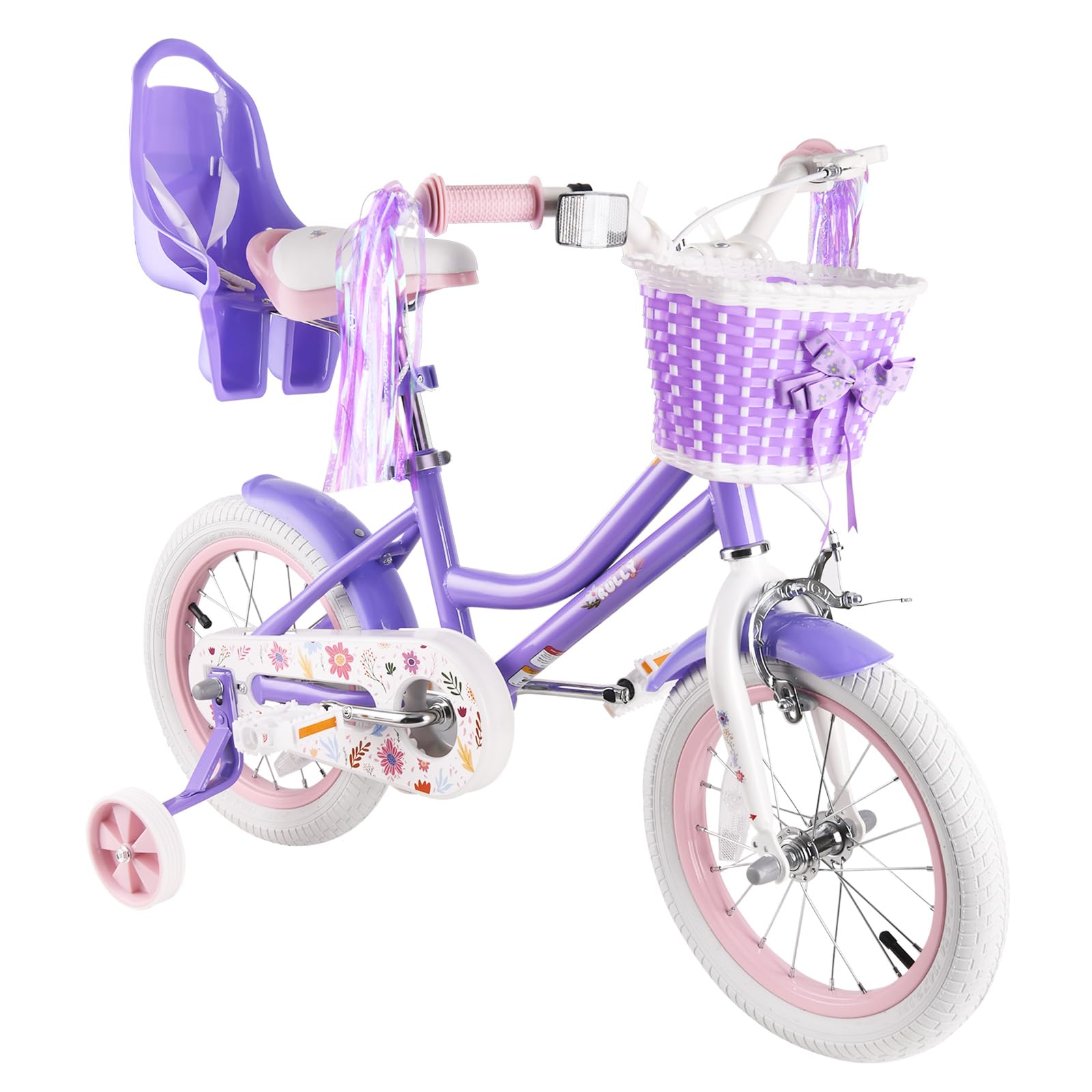 RULLY Daisy Kids Bike for Girls Ages 2-9 Years, 12 14 16 18 Inch Princess Girls Bicycle with Doll Bike Seat, Training Wheels, Basket and Streamers, Kids Cycle Bikes, Multiple Colors