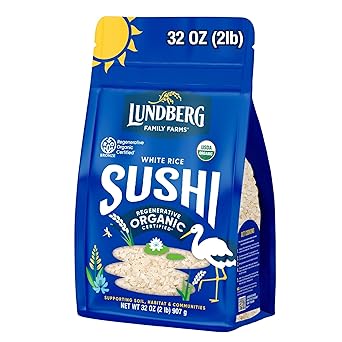 Lundberg Organic California Sushi Rice - أرز قصير الحبوب ، أرز لزج أبيض على الطريقة اليابانية لفائف السوشي المثالية ، أوعية الأرز ، وموتشي ، نما الأرز الأبيض في كاليفورنيا ، 32 أونصة