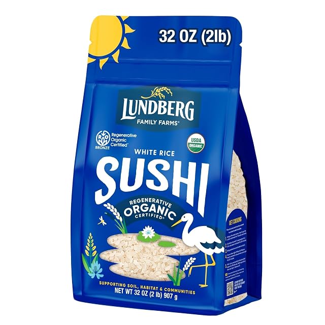 Lundberg Organic California Sushi Rice - Short Grain Rice White Japanese-Style Sticky Rice for Perfect Sushi Rolls Rice