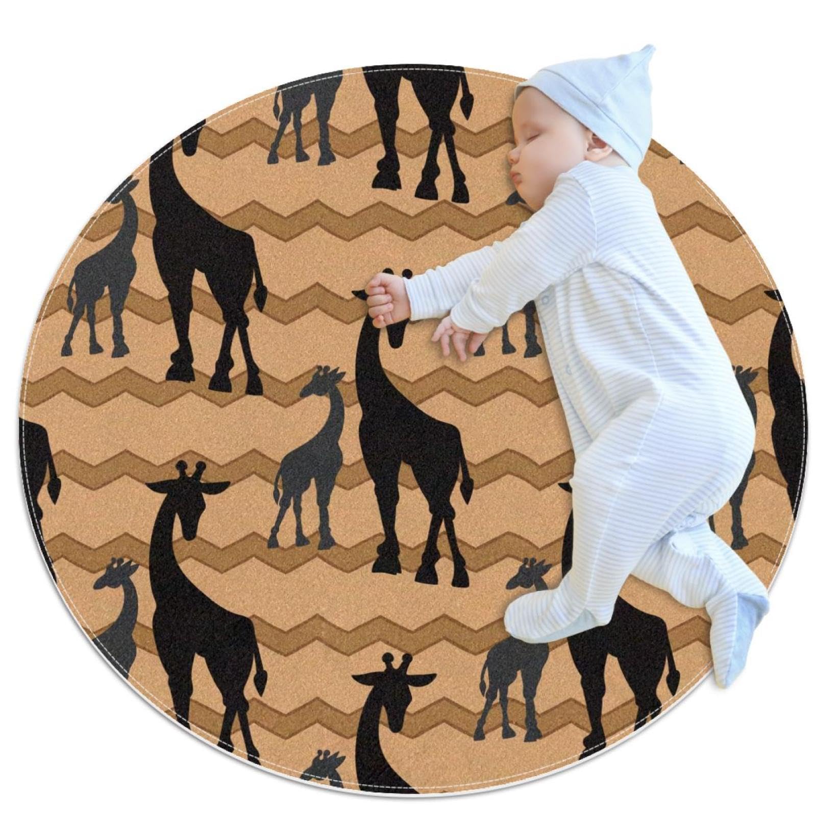Tapis de salle de bain antidérapant motif girafe rond 1m pour chambre