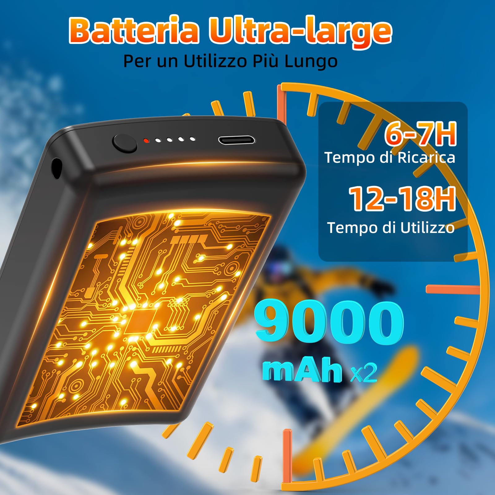 Calze Riscaldate a Batteria ikuchelife, 2 x 7500mAh/5V Max. 14 Ore Inverno Ricaricabili Calzini USB Riscaldati Scaldapiedi Elettrico Calze al ginocchio con 4 Temperature per l'intero Plantare
