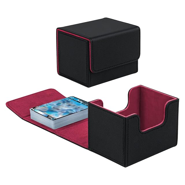 Tolesum Caja de Cartas para MTG, Card Deck Box para 100+ Cartas, Magnetic Flip Box con Cuero de PU para Cartas de Magic Commander TCG (Horizontal-Negro y Rojo)