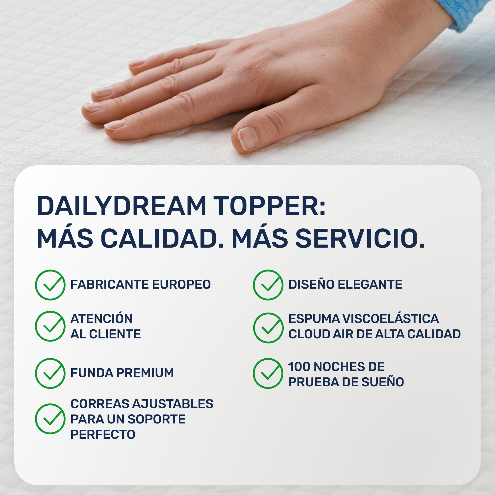 Topper de colchón Dailydream 180x200 cm | Espuma viscoelástica | Altura de 5 cm | H1/2 | Edición Pure, Modelo M | para Camas Box Spring y Camas de Invitados | Antideslizante con Puntos de Agarre