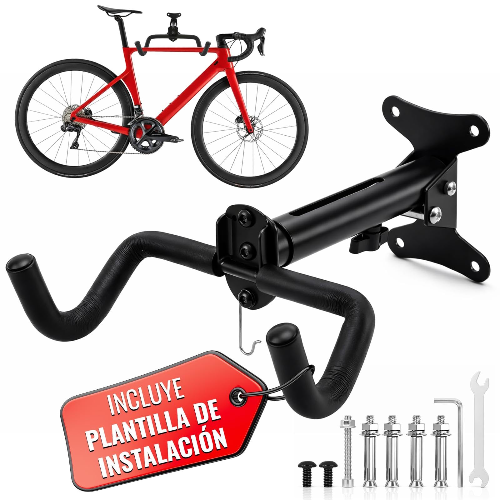 Soporte Pared Bicicleta De Forma Horizontal, Incluye Plantilla e Instruciones De Montaje. Soporte pared bicicleta Ajustable