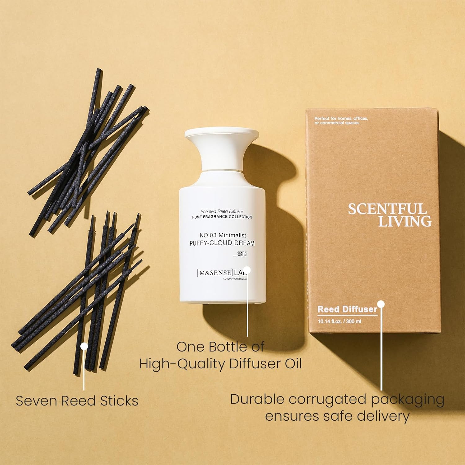 M&SENSE Reed Diffuser Set, 10.14 fl oz Large Reed Diffuser, Rose Jasmine Scented with Natural Essential Oils, Long Lasting with 7 Sticks, Non-Toxic Home Fragrance Reed Diffuser for Bedroom, Bathroom - Image 7