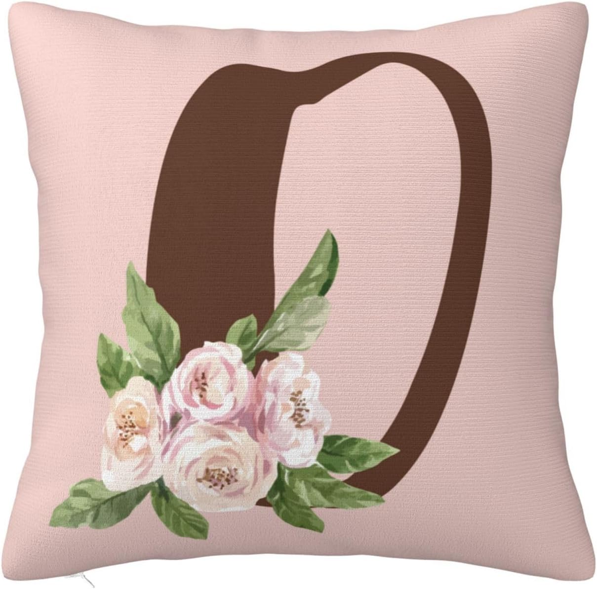 Personalised Initial Square Cushion Covers Pink Throw Pillow Covers with Print Your Text/Name, Customised Cute Letter Decorative Pillowcase for Women Girls Bedroom Office Couch Sofa Chair, Letter O