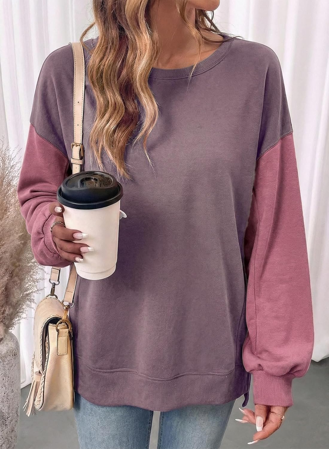 SHEWIN Sweatshirt for Women Casual Long Sleeve Crewneck Lightweight Pullover Tops Loose Sweatshirts