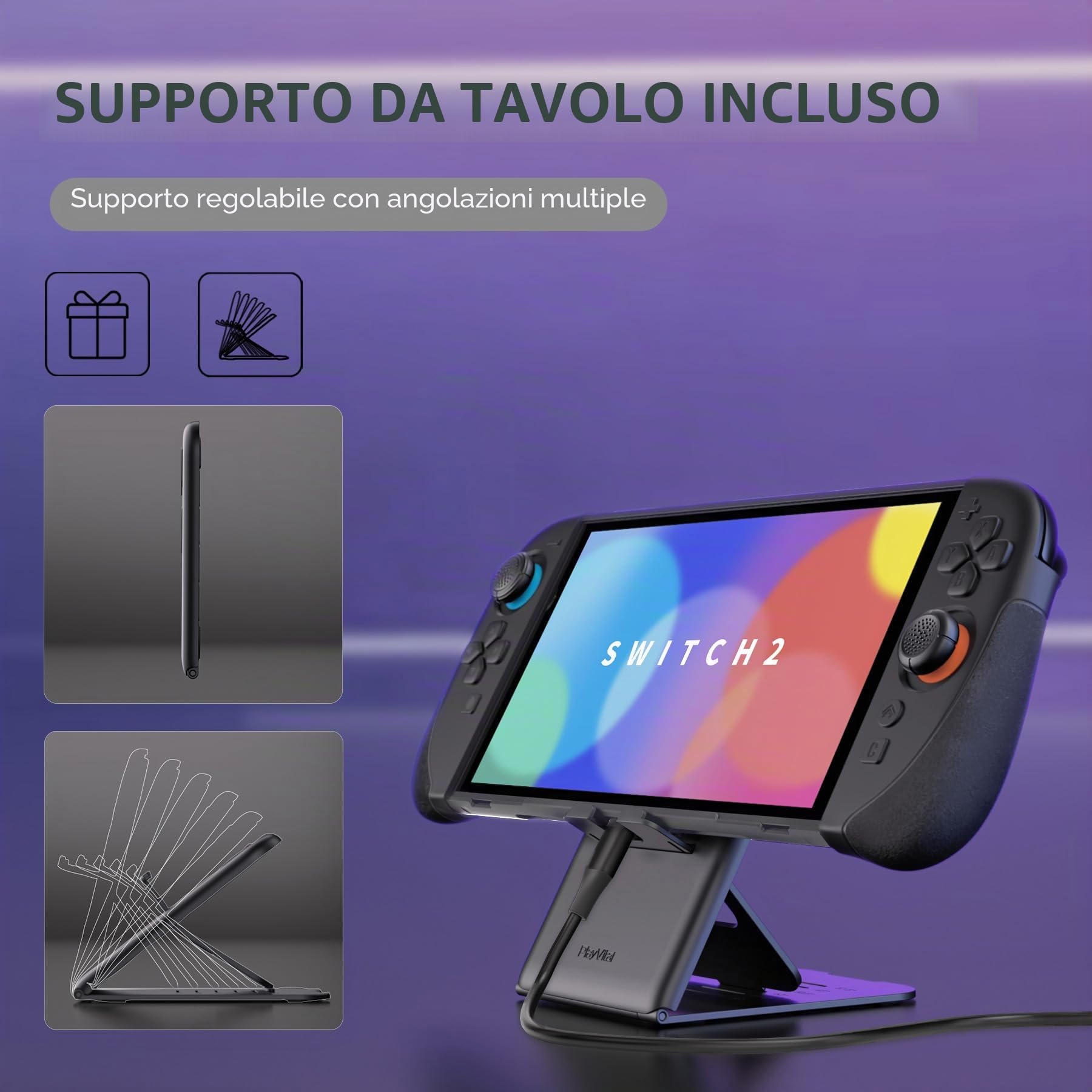 playvital Ranger Cover Dockable Rigida per Nintendo Switch 2 Console, Custodia Protettiva Silicone per Joycon 2, Supporto Regolabile Copri Analogici Accessori per Switch 2, Nero
