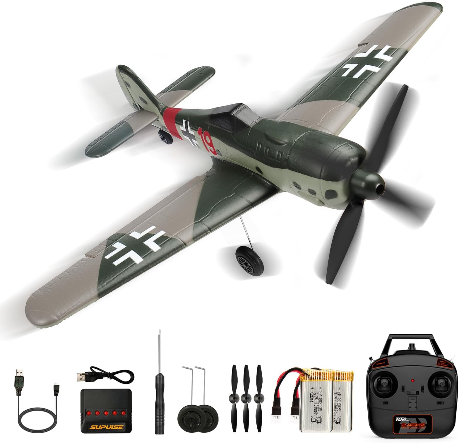RC Plane for Adults and Kids, 4 Channel Hobby Remote Control Airplane FW-190 Fighter Glider with 6-Gyro System for Beginners Trainers