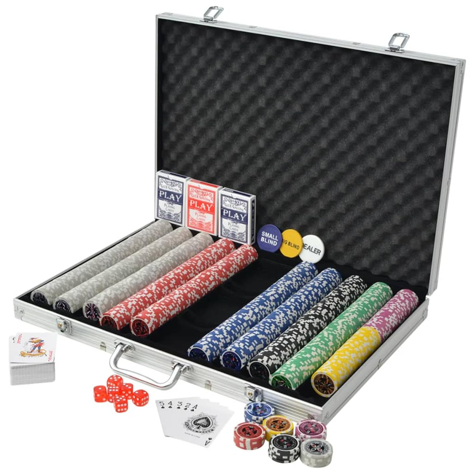 Homgoday Jeu de poker avec 1000 jetons laser mallette en aluminium Decks de cartes