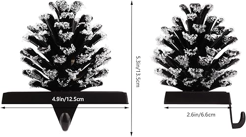 Miniatura 2 de Soporte para calcetines de Navidad con cono de pino con copo de nieve, mantel de metal marrón 3D para decoración de chimenea de Navidad, suministros