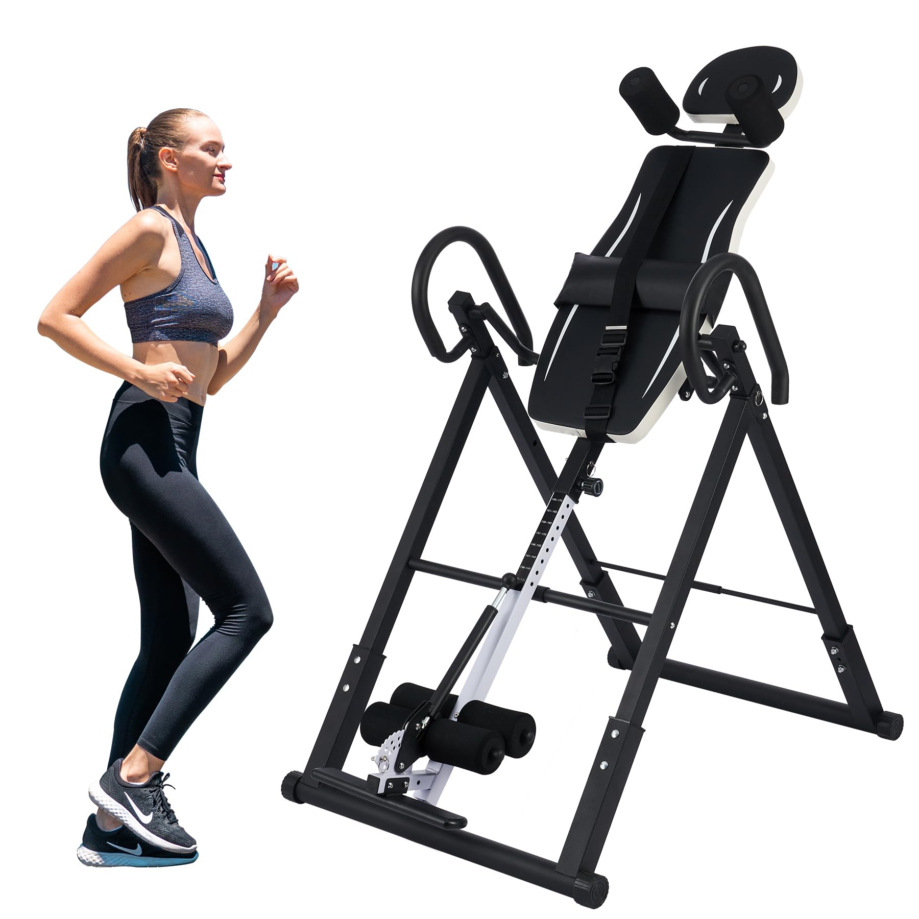 ZELUS Inversionsbank Klappbar Inversionstisch mit Verstellbarer Kopfstütze Schwerkrafttrainer mit 4 Inversionswinkeln 150 kg Bauchtrainer