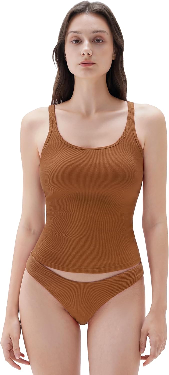 SUUKSESS Women Padded Cotton Ribbed Long Tank Tops 2025 Summer Going Out Basic Scoop Neck Cami Tops