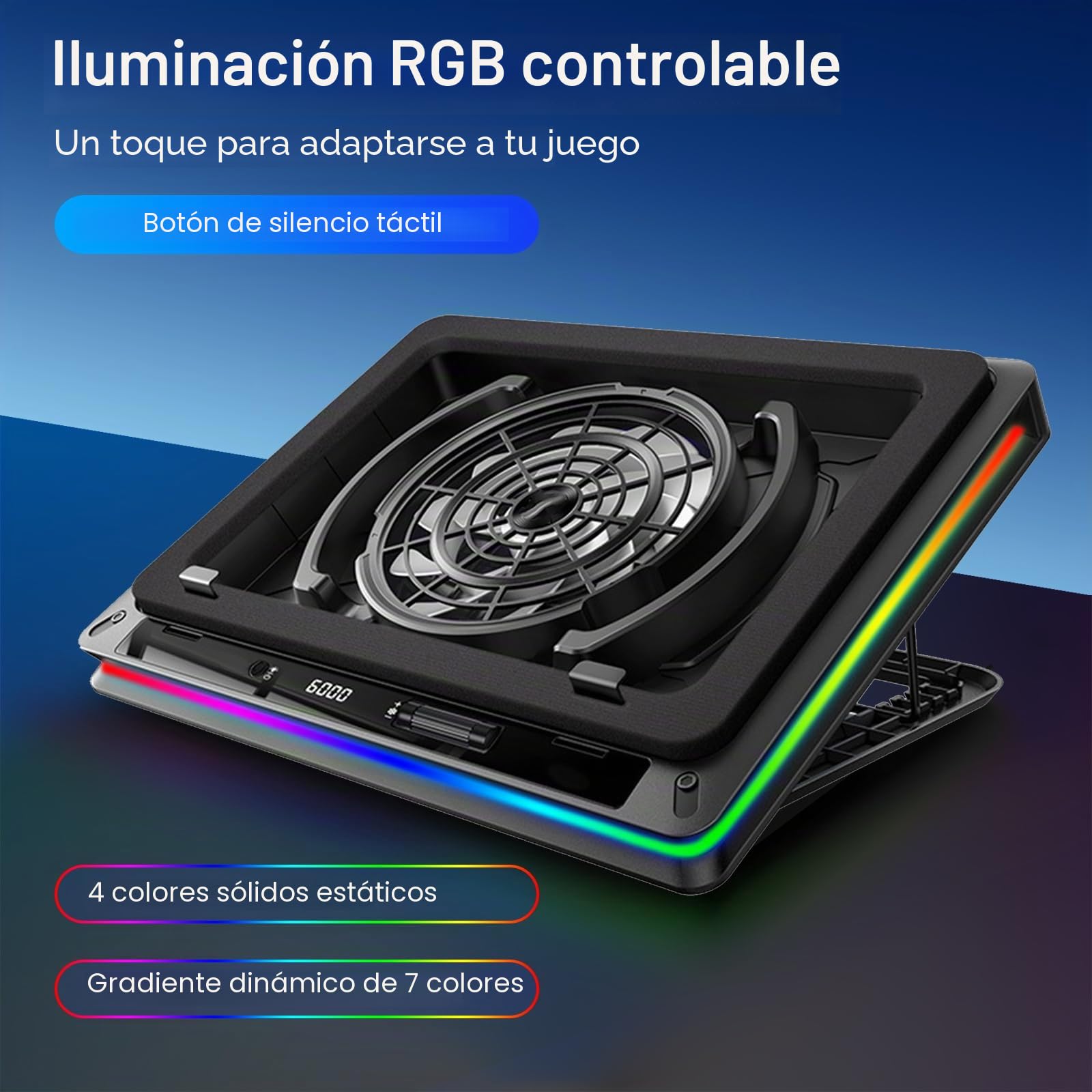 Base Refrigeradora Portatil, Base refrigeradora portatil Gaming RGB con Velocidad Ajustable Ventilador Turbo de 18 cm, Refrigerador Portatil para Enfriamiento Rápido de Portátiles de 13-19 Pulgadas