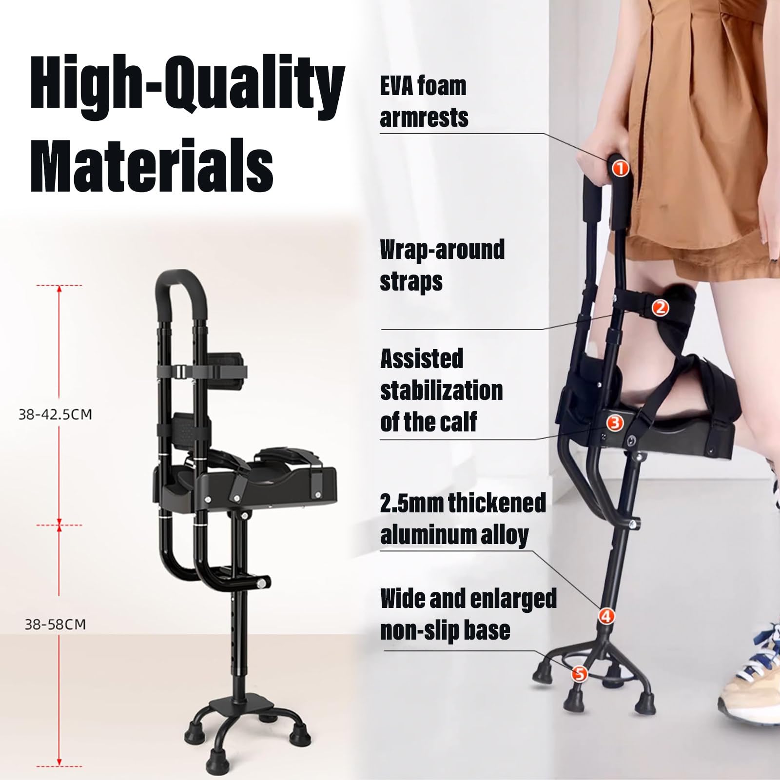 Billg Stampella per Ginocchio Senza Dolore, Stampelle Ortopediche, Ausili per la Deambulazione, Alternativa alle Stampelle, Antiscivolo, Anatomico e Resistente, Regolabile in Altezza