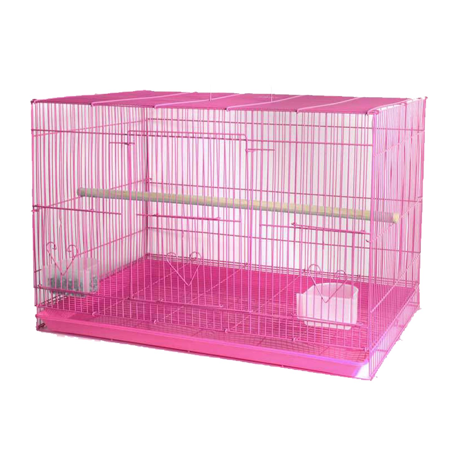 Pawing 15 Inch Bird Cage, House for Parrot, Parakeet, Budgie, Cockatiel  with Feeding Cup and Wooden Perch with Secure Lock (Pink)