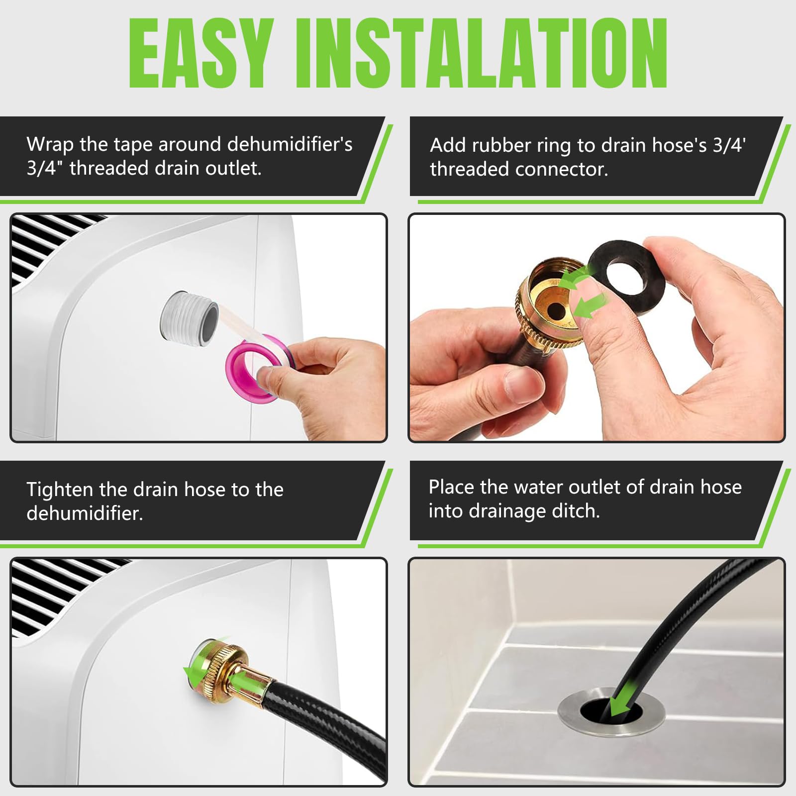 Manguera de drenaje para deshumidificador Boombamo de 30 pies (3/4 FHT), a prueba de fugas con conector resistente a la corrosión, engrosada para deshumidificadores de interiores, compatible con la