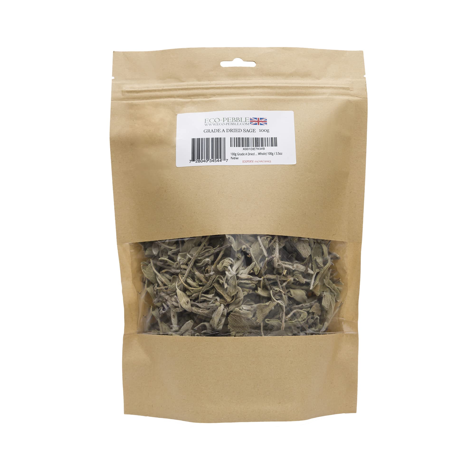 100 g de salvia seca de grado A (seleccionada a mano y entera), 100 g por Eco-Pebble