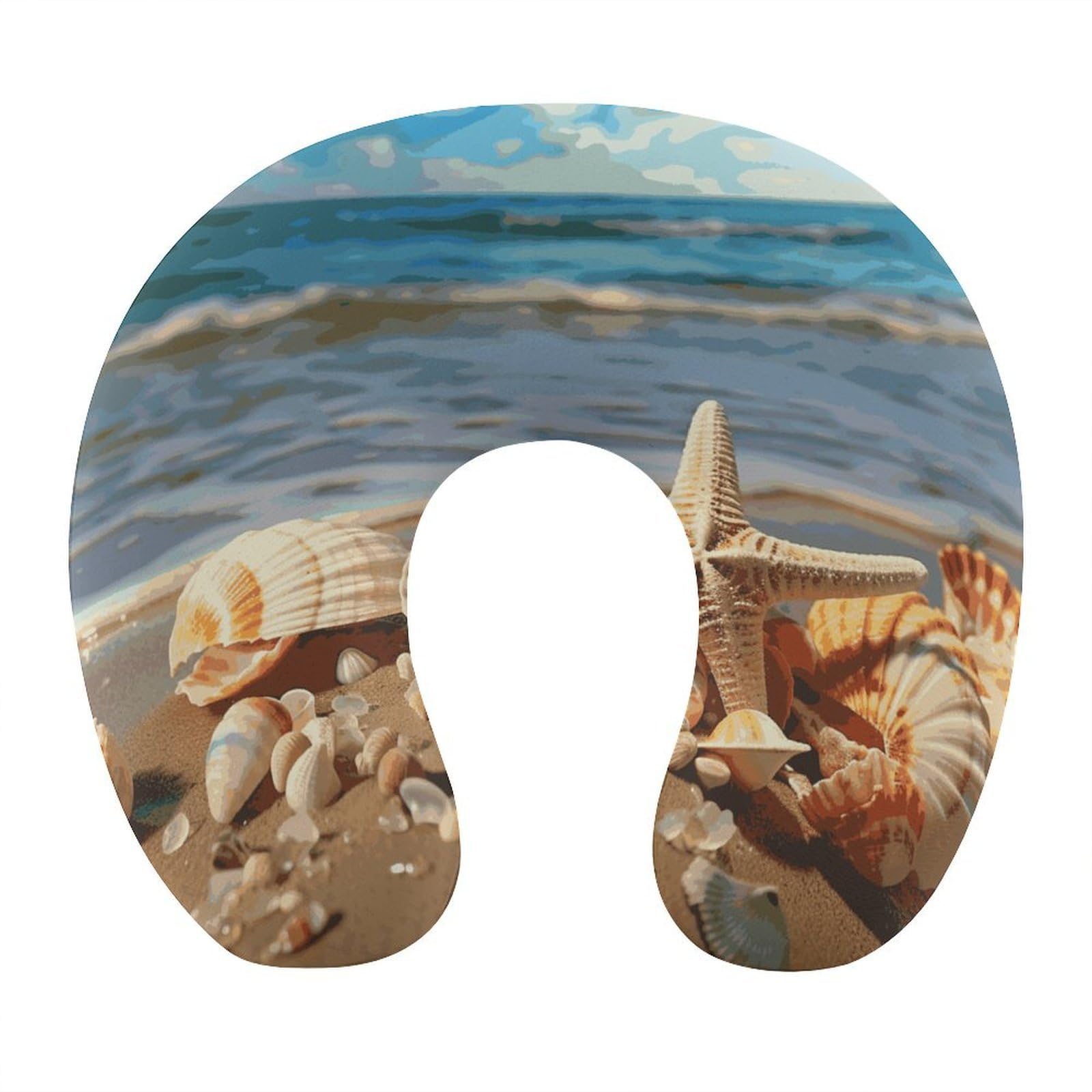 Adfgyerh Style Seashells On The Sandy Beach U-Shaped Pillow，Memory Foam Pillow Core，Cushion ，Provide Neck Support ，Travel Pillow，Suitable For Airplanes, Cars, Homes, And Offices.