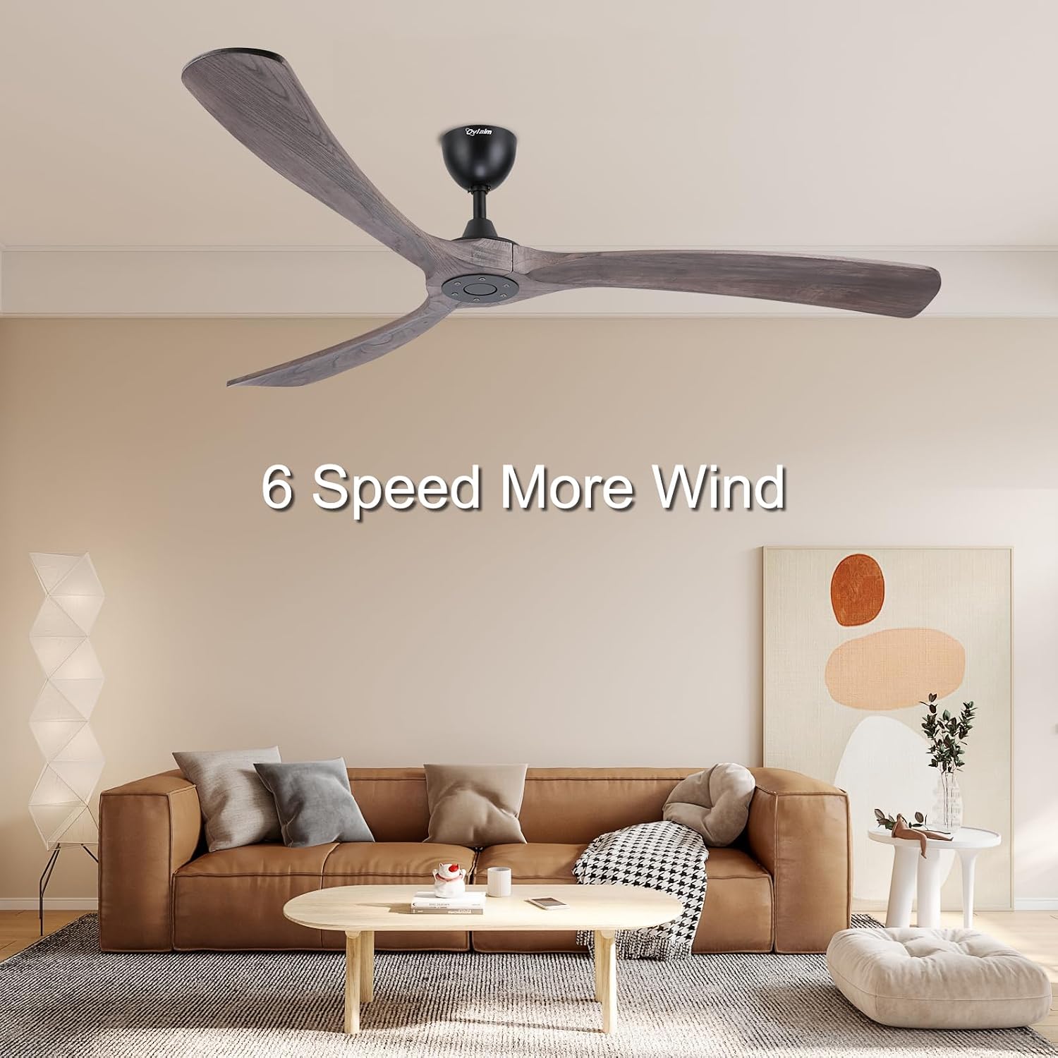 Ovlaim 72 Inch Large Wood Smart Wifi Ceiling Fan without Light, 3 Blade Indoor Outdoor High CFM Quiet DC Motor Ceiling Fan No Light