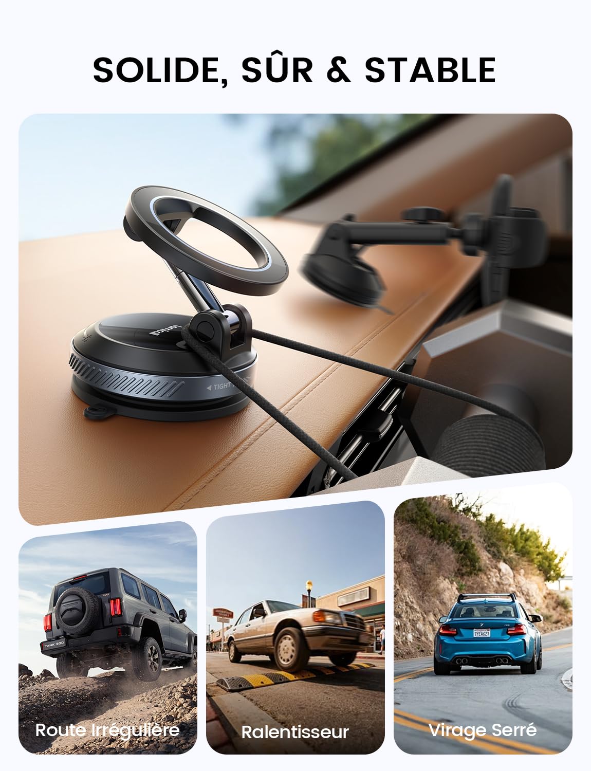 Lamicall Support Telephone Voiture pour MagSafe - [Ventouse Vide & Double Pliage] 360° Rotation, Support Magnétique pour Tableau de Bord/Pare-Brise, Porte Voiture pour iPhone 17 16, Autres Smartphones