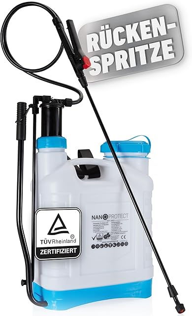 Nanoprotect Nanoprotect Rückenspritze | 16 Liter | Leistungsstarke Gartenspritze mit 3 verstellbaren Düsen | Säurebeständig | TÜV-geprüft | Gartensprüher mit Schultergurten und extralangem Schlauch | Sprühgerät — Sprühgeräte