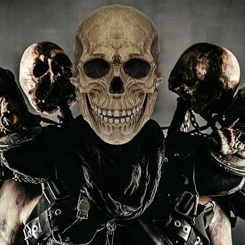 Miniatura 5 de Skull Mask, Scary Moving Jaw Open Mouth Head Mask, Creepy Latex Adult Face Masks Horror Cosplay for Party Props