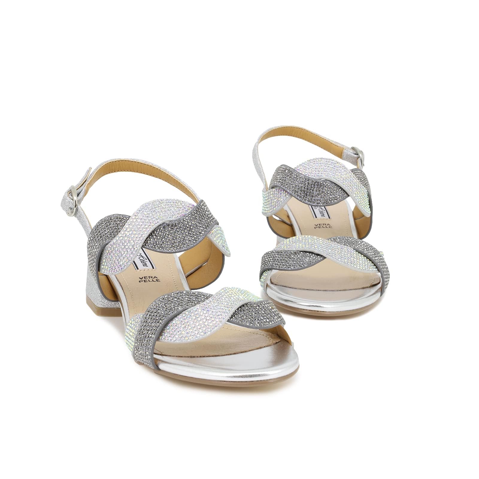 QUEEN HELENA Sandali con Tacco Basso Scarpe Eleganti con Strass Glitterati Donna ZM9011