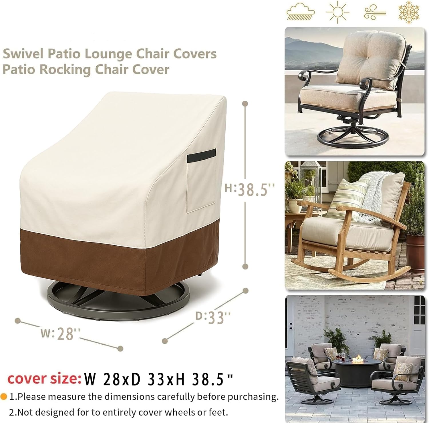 Outdoor Patio Chair Covers Waterproof, 28W x 33D x 38.5H inches Weather Resistant Patio Furniture Cover All-Weather Protection Heavy Duty 600D 2-Pack Beige and Brown