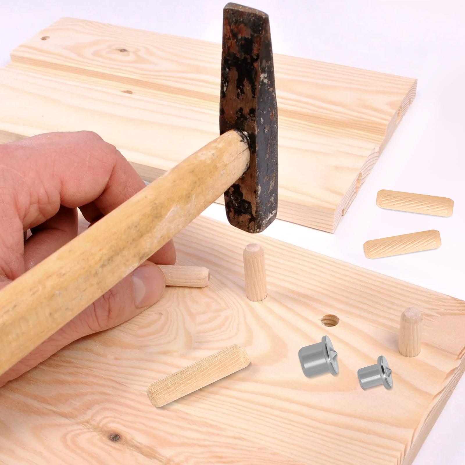 500 stuks houten pluggen gesorteerde houten pluggen M6, M8, M10, houten stoppen, deuvelstangen, groefpluggen beukenhout, meubelhouten pluggen, groefpluggen voor timmerlieden, gegroefde groeven