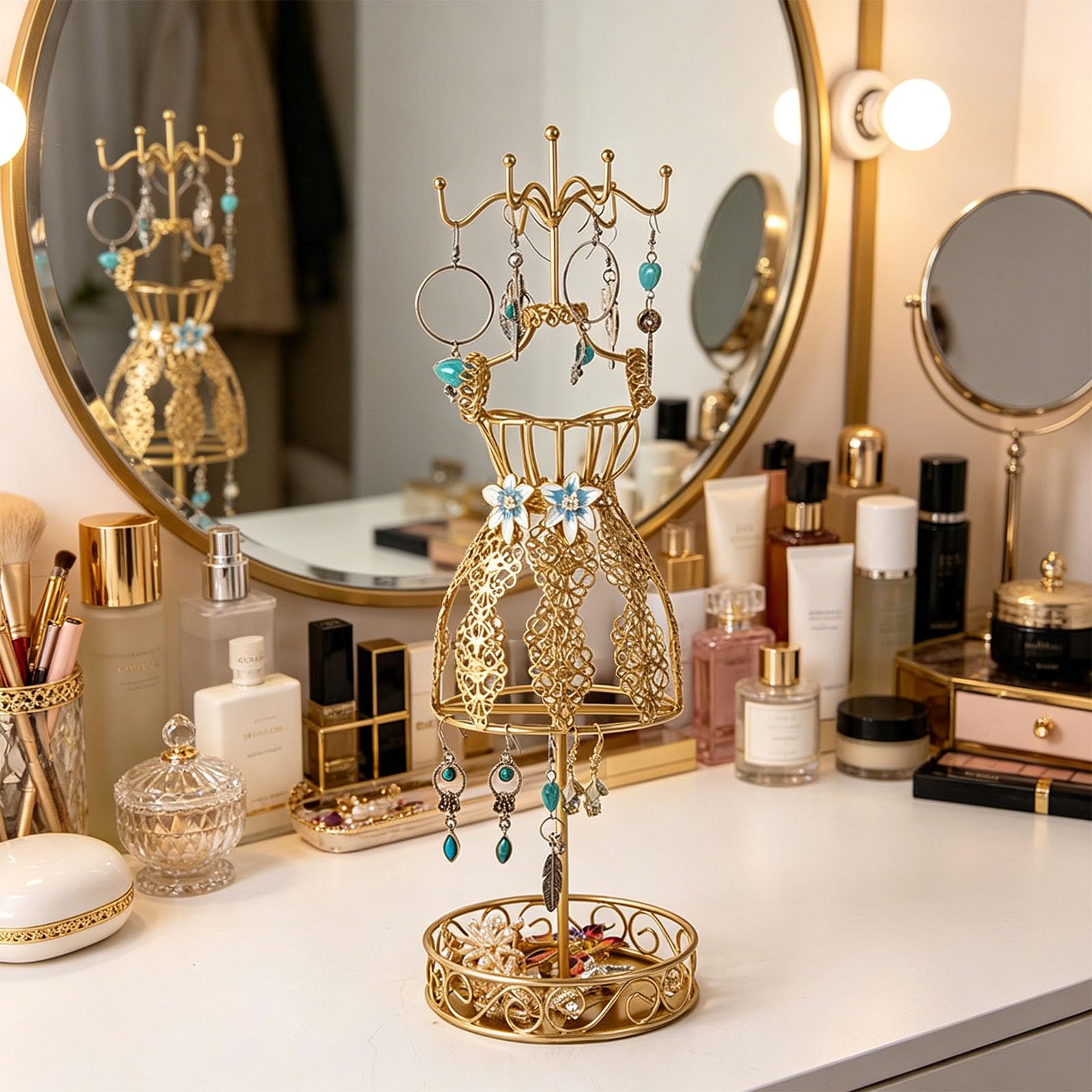 Generisch Eisen Schmuck Organizer mit mehrschichtigem Design, dekorativer Eisen Schmuckständer für Zuhause oder Geschäft Antiker Ohrringhalter