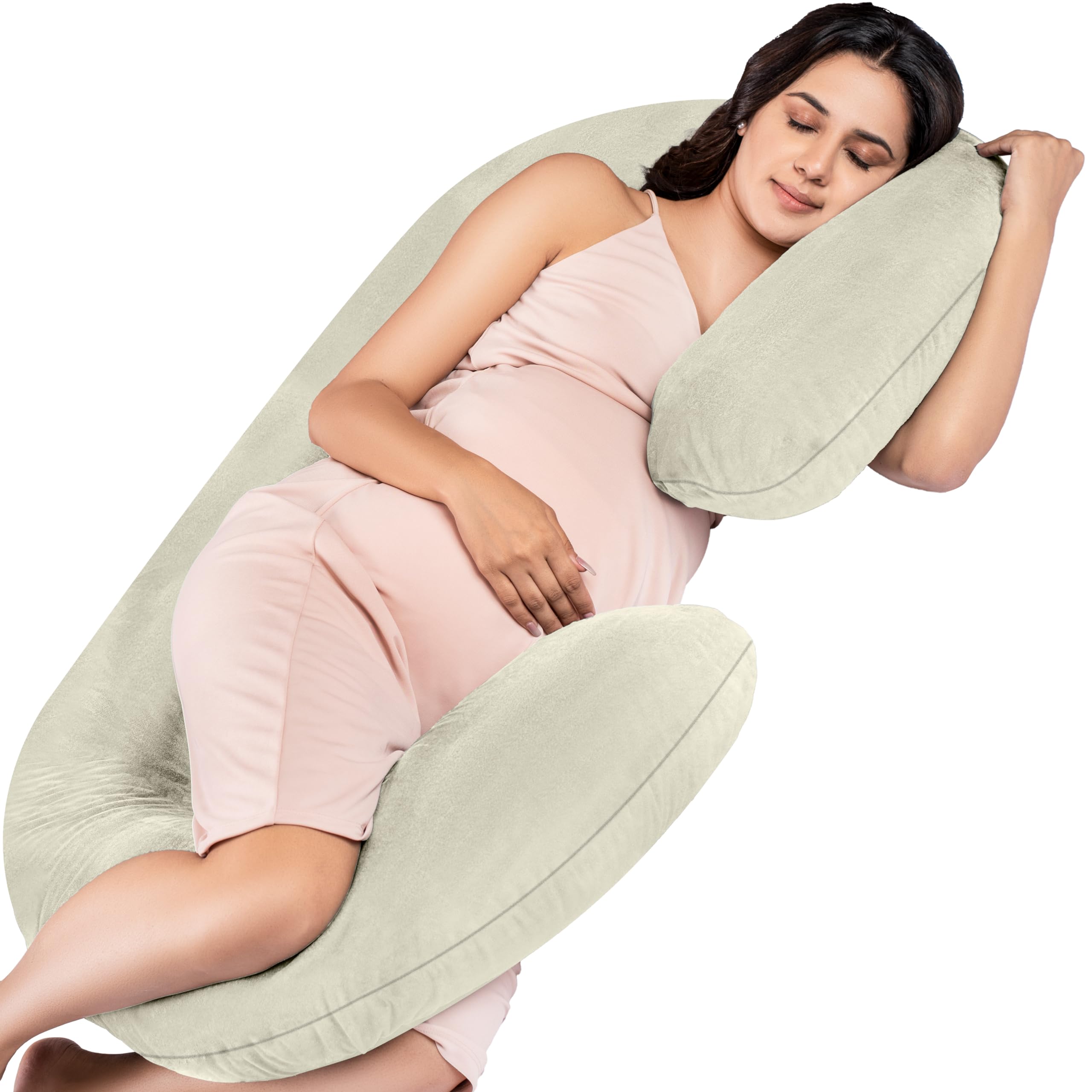 MY ARMOR Full Body C Shape Pregnancy Pillow for Women, Maternity Pillows for Pregnancy Sleeping, 3 Months Warranty, Premium Velvet Cover with Zip, Cream