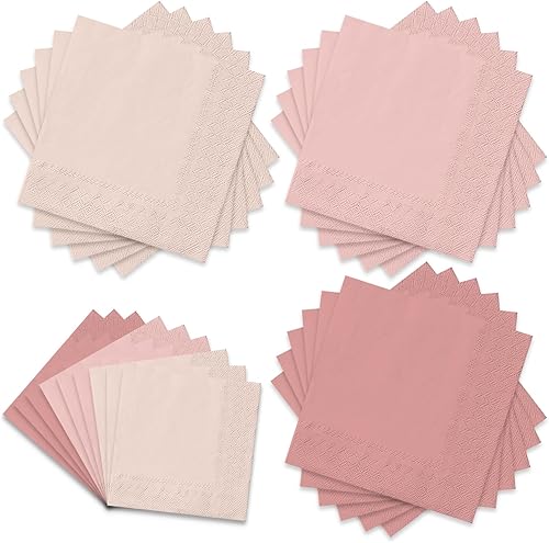 Whaline Paquete de 150 servilletas de color rosa melocotón de 6.5 x 6.5 pulgadas, 3 colores, servilletas de papel desechables con temática rosa,