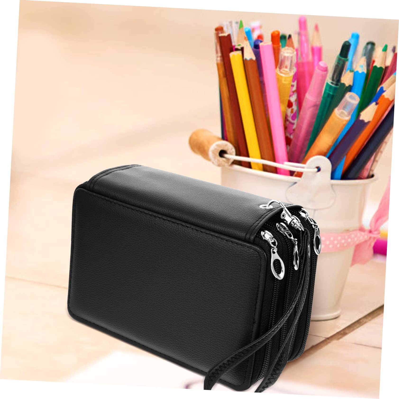 Operitacx Astuccio Pu Strati Con Cerniera Organizer Portatile Per Cancelleria Borsa Per Matite Nera Per Scuola e Ufficio