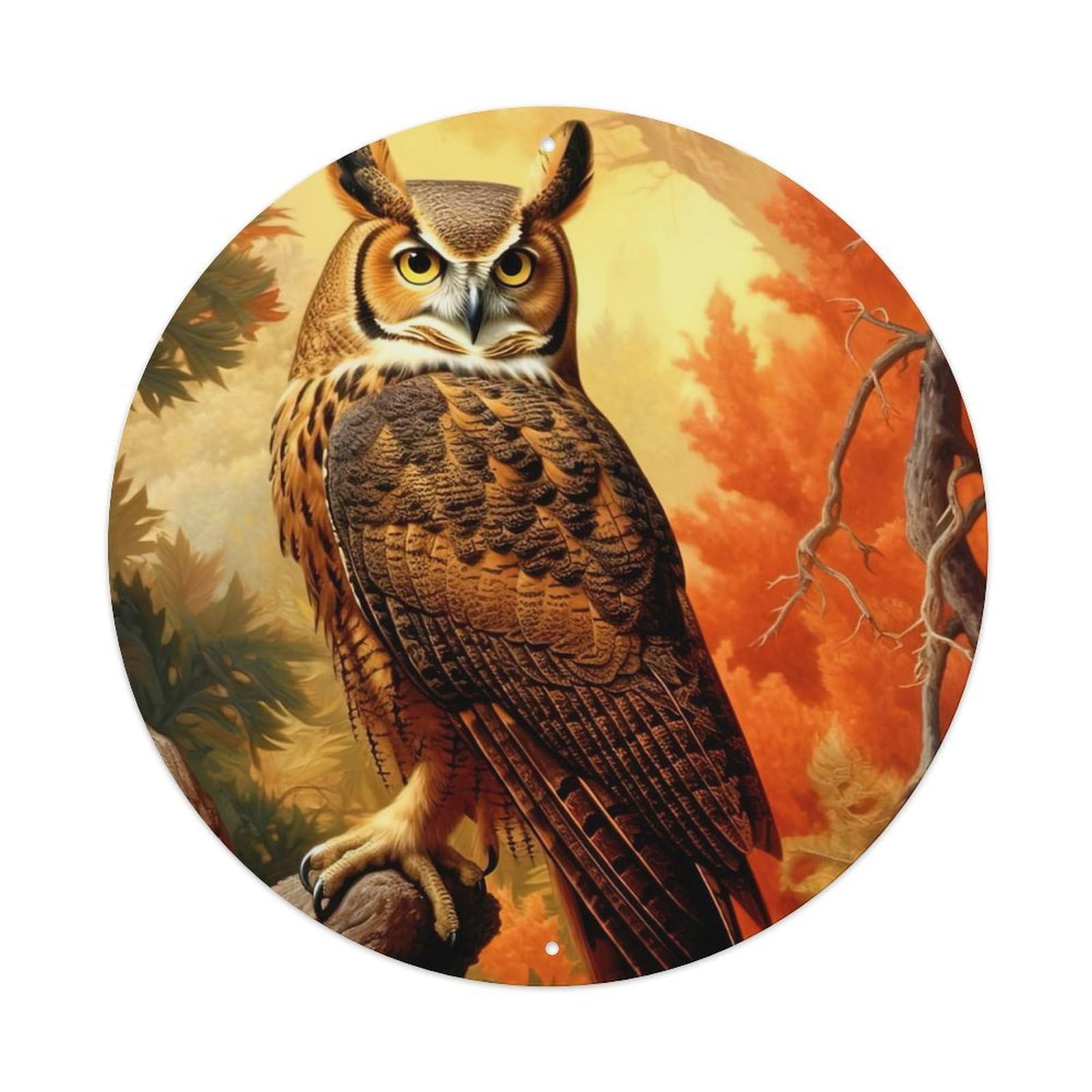 Animal Owl in The Tree Artwork Metal Tin Sign
