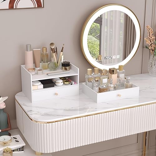 Miniatura 6 de Organizador de escritorio de bambú con cajones, caja de almacenamiento de escritorio de madera para facturas, suministros de oficina, utensilios de