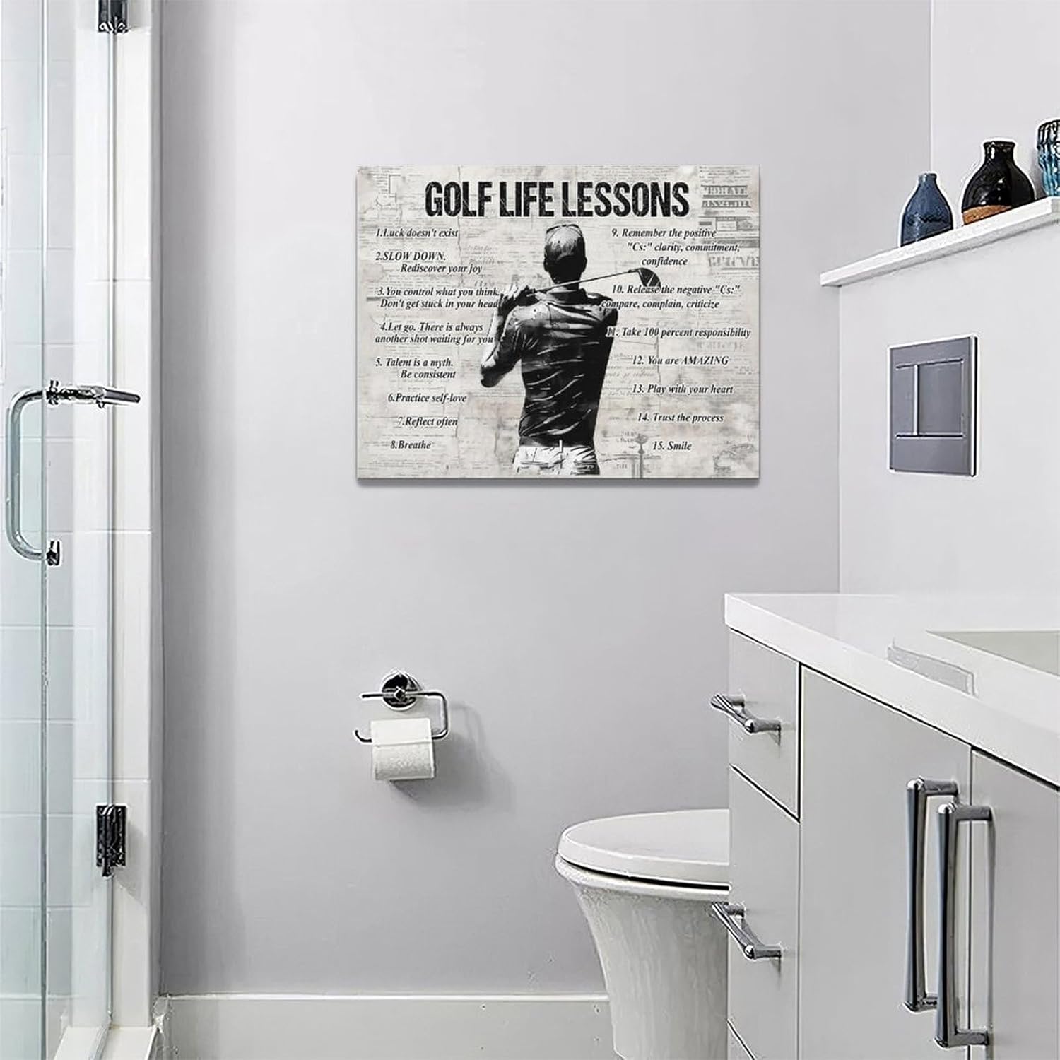 Gyeong Golf Sports Wall Art Golf Life Lessons Wall Decor Golf Sign Retro Poster Boy Men Room Motivational Decorations Canvas Print Painting Artwork for Bedroom Bathroom Living Room 16"x12" - Image 6