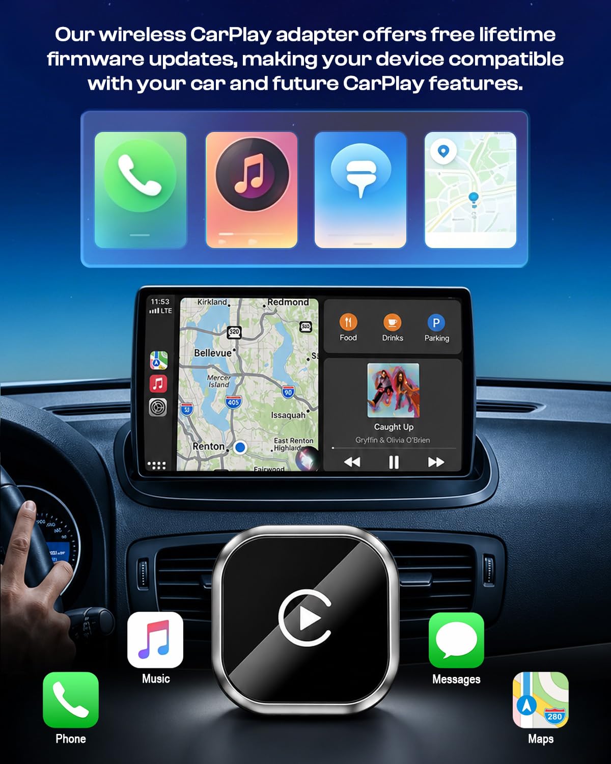 Wireless CarPlay Adapter mit GPS und Navigationsunterstützung für Fahrzeuge ab 2016, 5GHz WiFi, Auto-Connect, Niedrige Latenz, OTA-Updates
