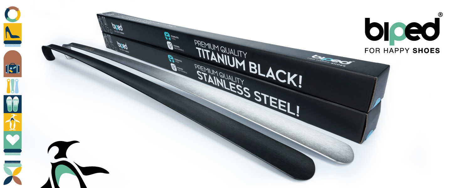 biped lange metalen schoenlepel van geborsteld roestvrij staal – extra stevige schoenhulp in stijlvolle geschenkdoos – premium schoenlepel voor dagelijks gebruik z2932(70cm,titanium black