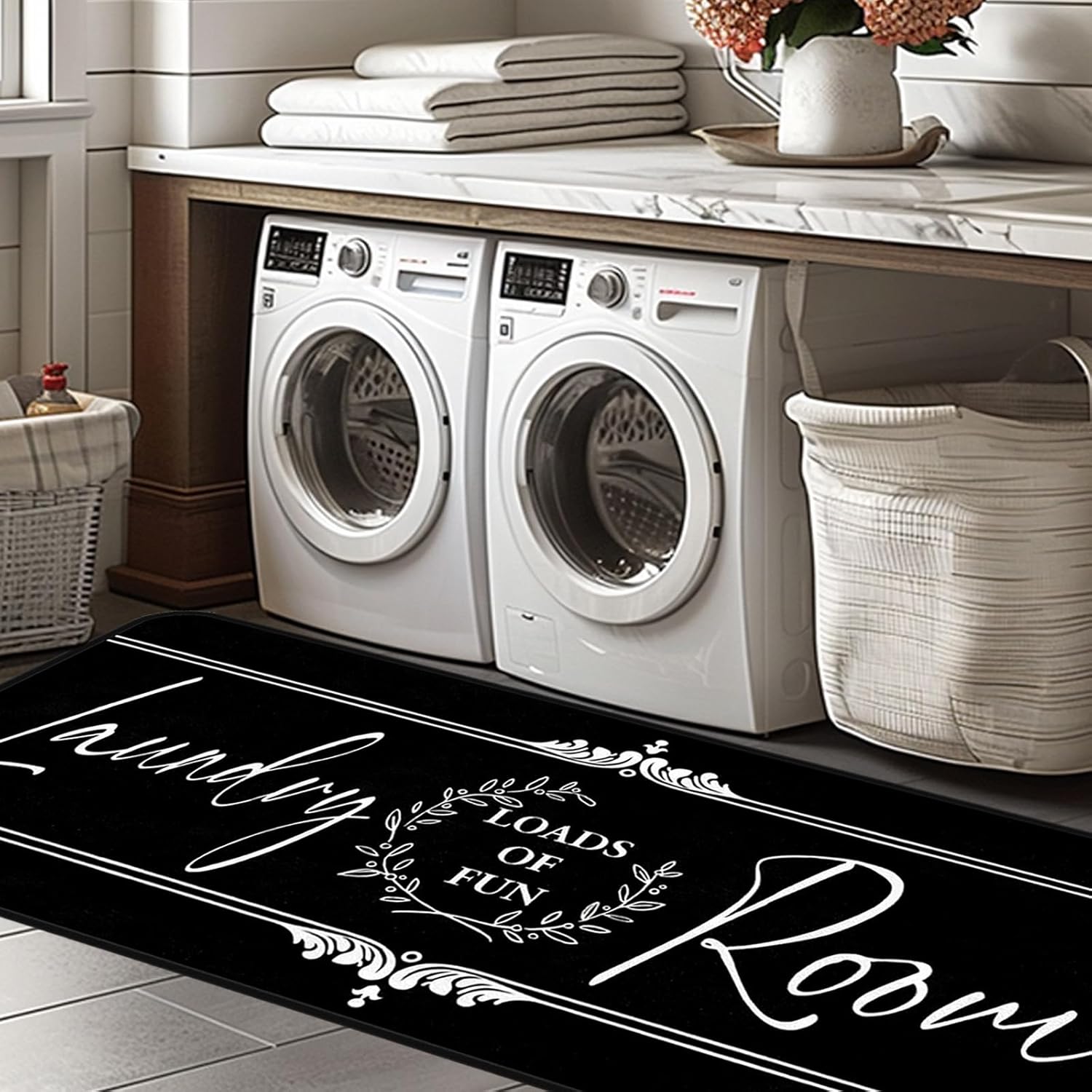 Farmhouse Laundry Room Rug Runner Non Slip Washable Mats
