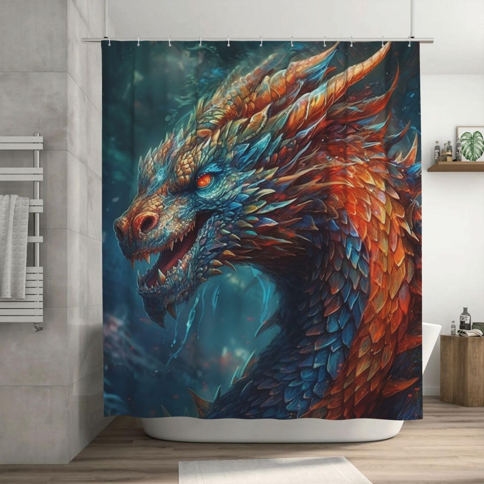 Rideau de douche dragon imperméable épais 182,9x182,9 cm baignoire 12 crochets