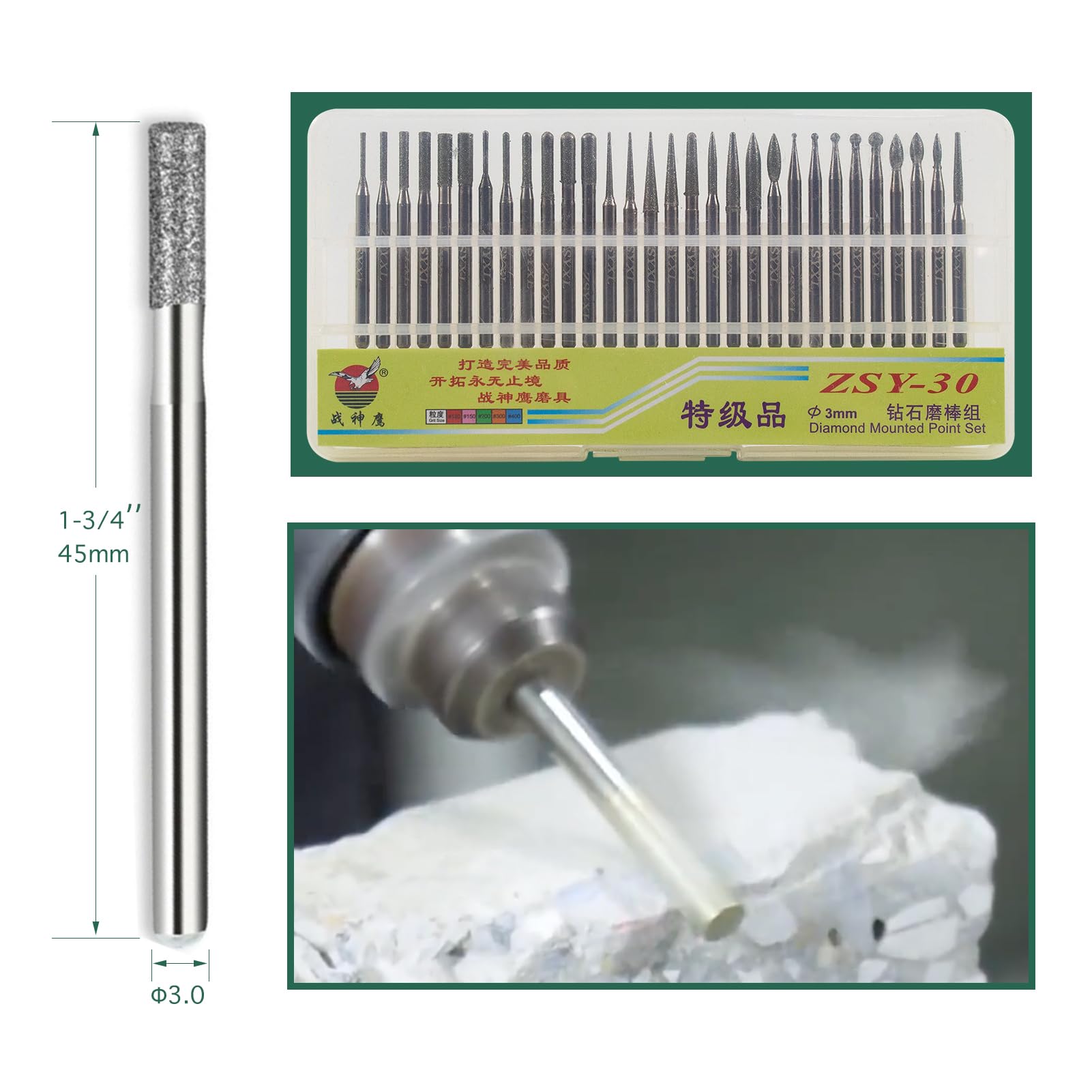 Diamond Grinding Burrs - 30 Pcs Set for Dremel -3