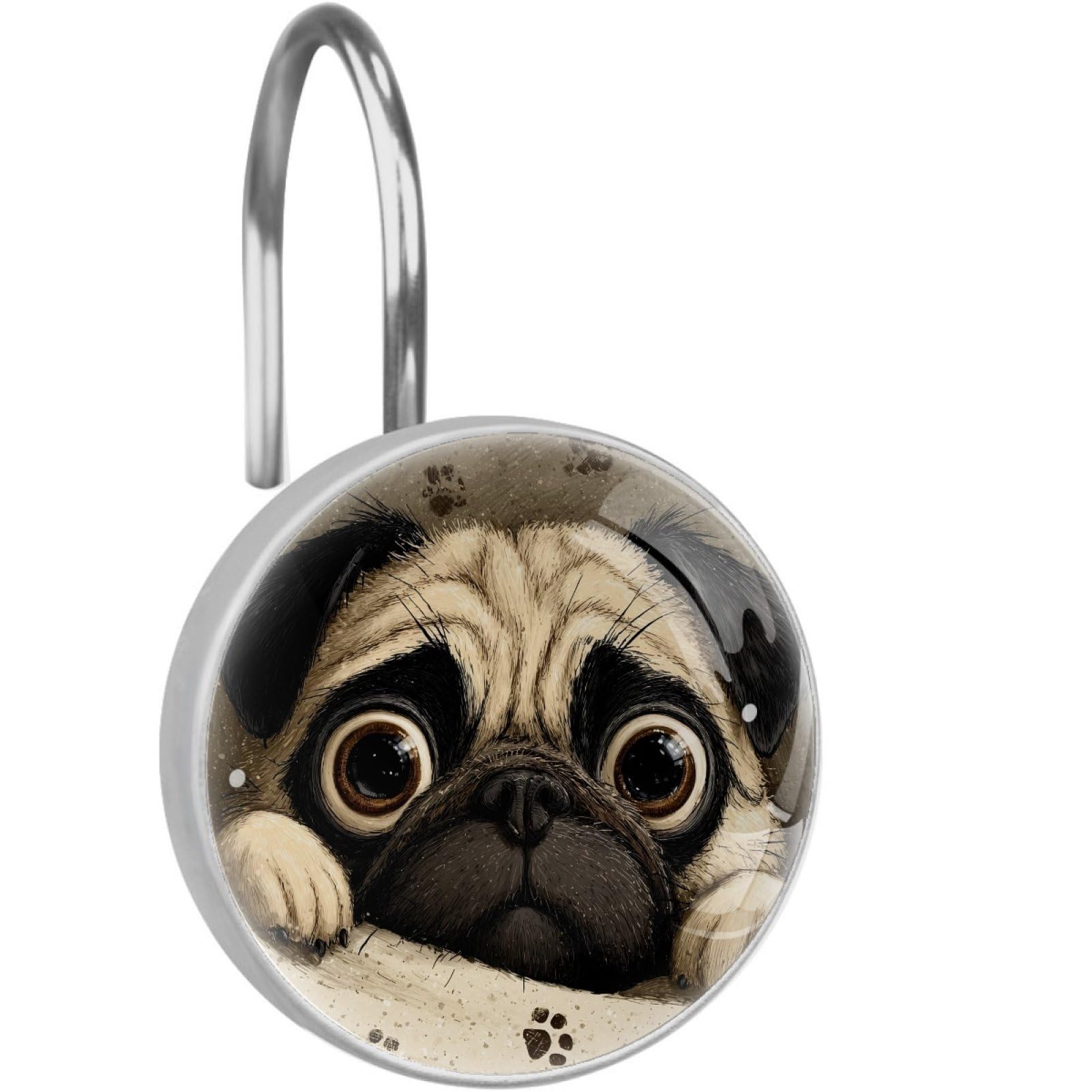 VAPOKF Shower Curtain Hooks, 12PCS Pug Dog Shower Curtain Hook for Bathroom Decors Home Bedroom