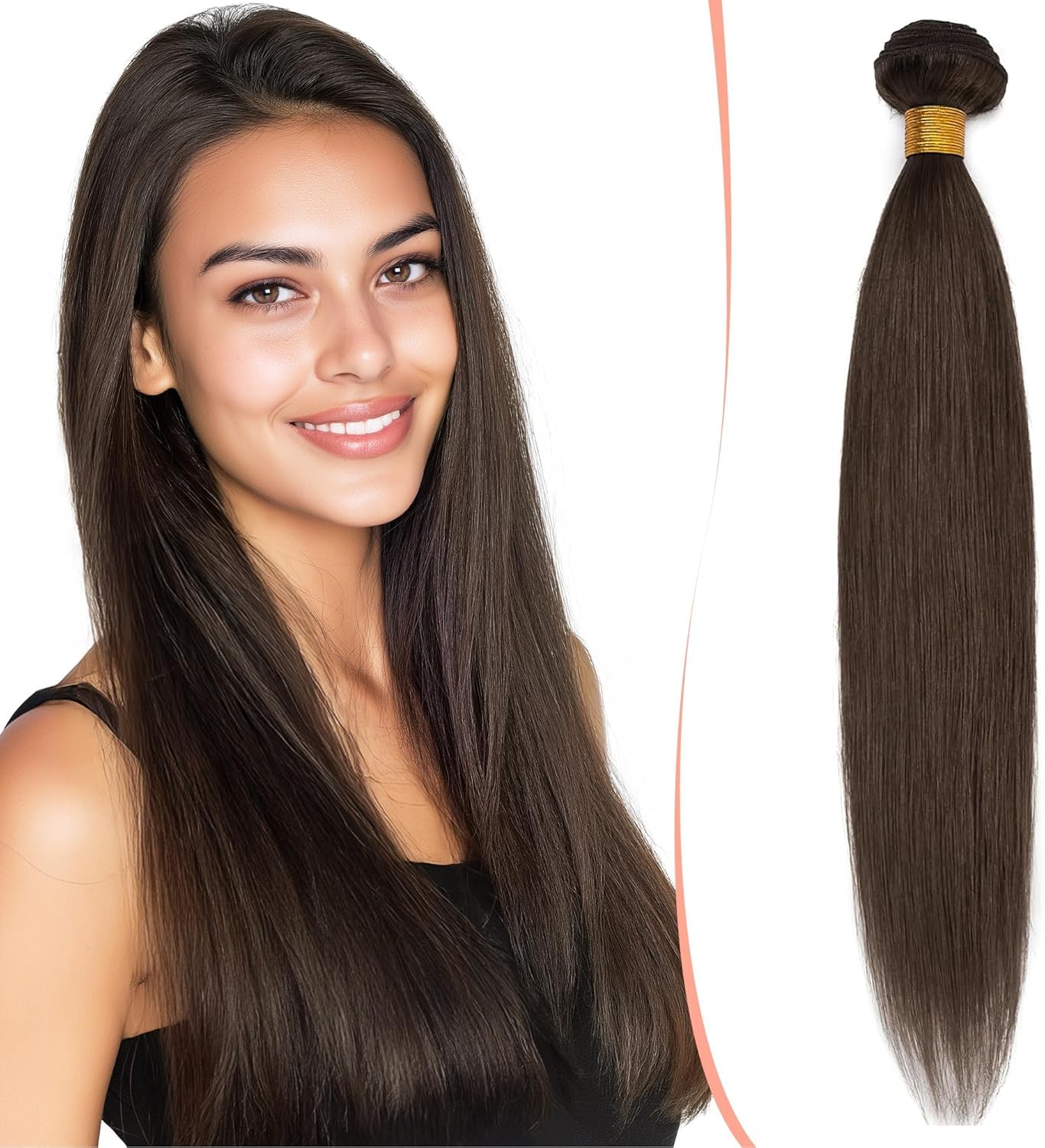 Tissage Bresilien Raide - TIssaege Naturel Meches Bresiliennes Lisse - Vrai Cheveux Humains Extensions Tissage Cheveux Naturel Afro - 14 Pouces 02#Châtain Foncé