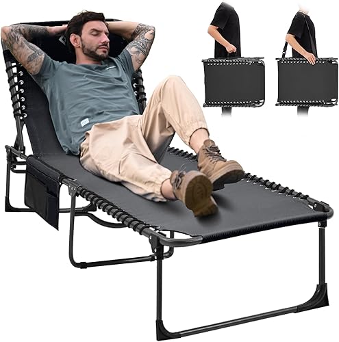 KingCamp Sillón plegable para patio exterior, ajustable, 5 posiciones, tumbona plegable reclinable con almohada, para patio, piscina, playa, tomar