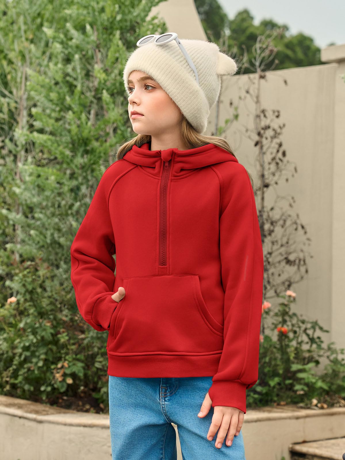 Tuta da bambina in pile con mezza zip, felpa e pantaloni della tuta con tasche