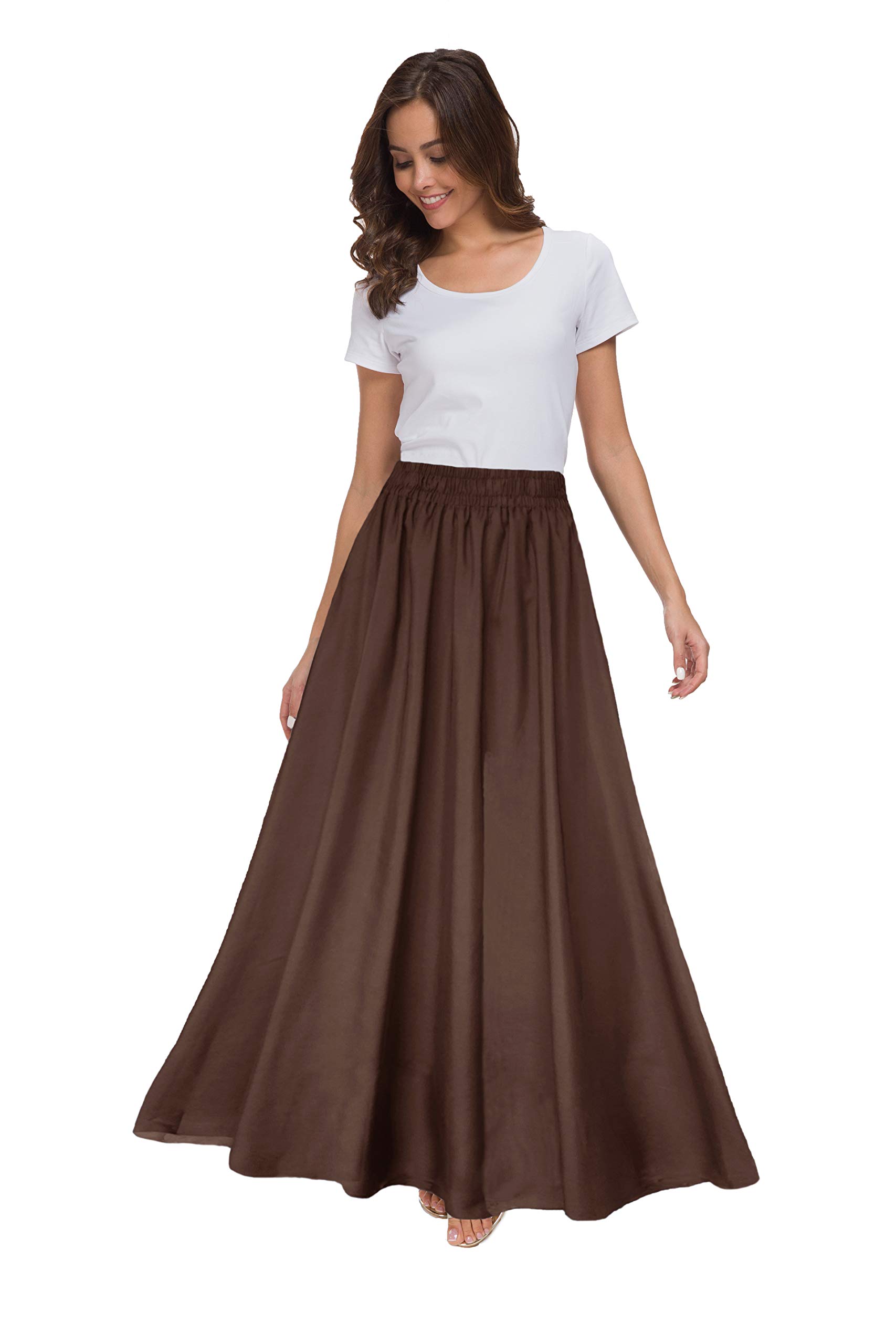 Sinono Womens Chiffon Retro Maxi Skirt Vintage Ankle-Length Skirts, Brown, 3XL