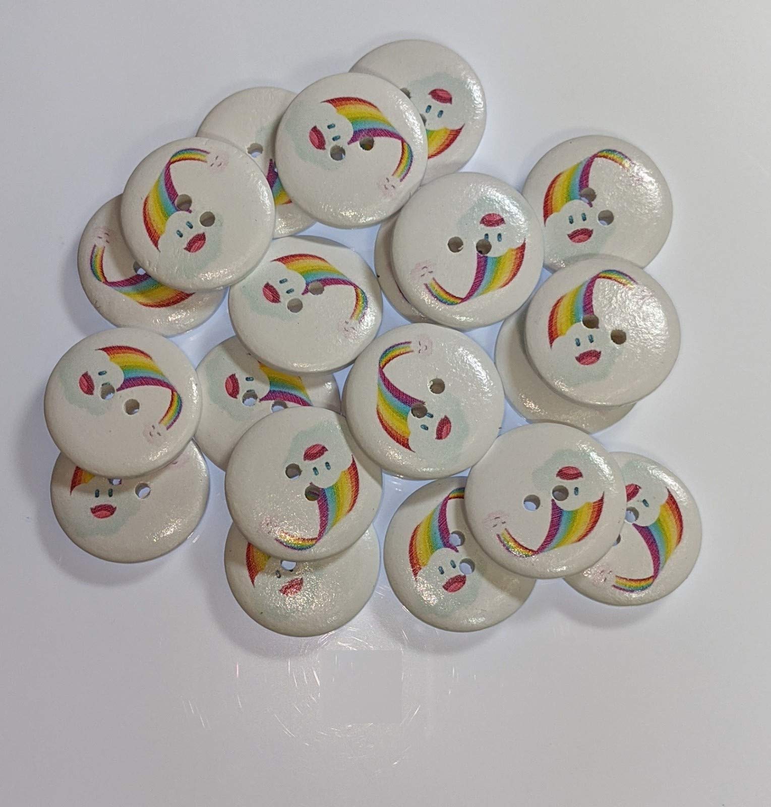 Wooden Buttons Various Patterns for Sewing | Crafting | Knitting | Clothes | Scrapbooking (25mm Rainbow with Smiley Clouds, 100)