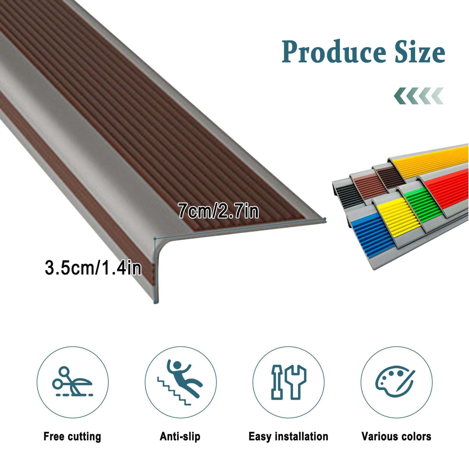 Perfil de PVC Autoadhesivo de Borde Para Escaleras, Profil de Bord D'escalier, Buena Flexibilidad, Autoadhesivo, Para Peldaños de Interior Y Exterior, Tiras Antideslizantes Para Peldaños(Grayish green